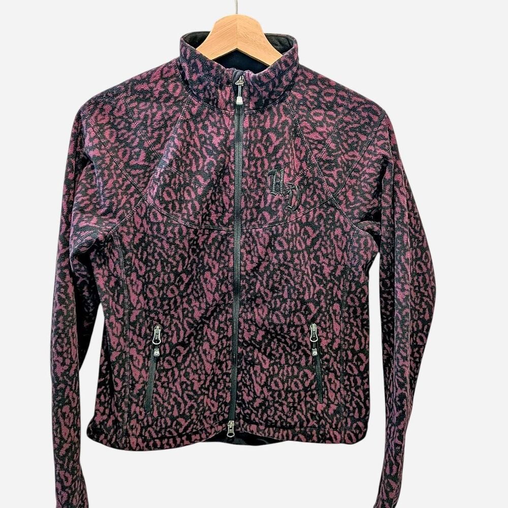NWT Y2K Harley-Davidson Animal Print Fleece Zip Jacket Plum/Black Small Leopard